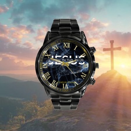 Christ Jesus The Way The Truth The Life Blessed Personalized Black Stainless Steel Watch