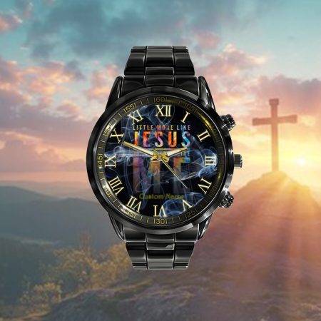 Christian Faith In Christ More Like Jesus Less Like Me Personalized Black Stainless Steel Watch