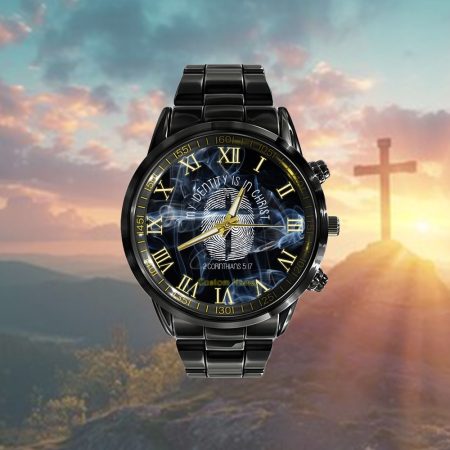 Christian My Identity Is In Jesus Christ Personalized Black Stainless Steel Watch