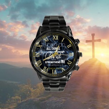 Christian Themed Personalized Black Stainless Steel Watch