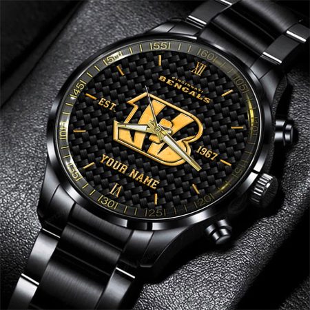 Cincinnati Bengals NFL Black Fashion Hand Watch Custom Your Name Gift For Fan