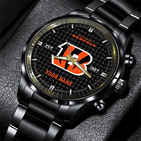 Cincinnati Bengals NFL Black Fashion Hand Watch Custom Your Name Gift For Fan