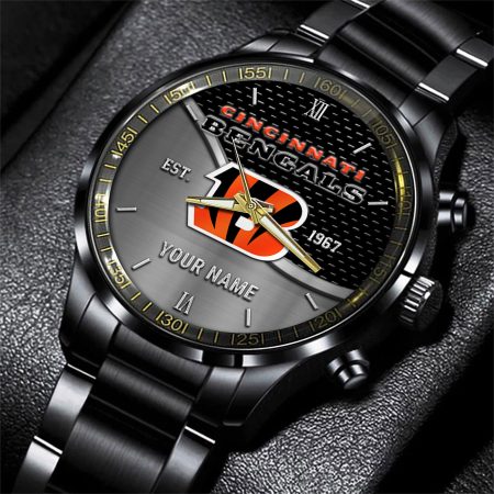 Cincinnati Bengals NFL Black Fashion Hand Watch Custom Your Name Gift For Fan