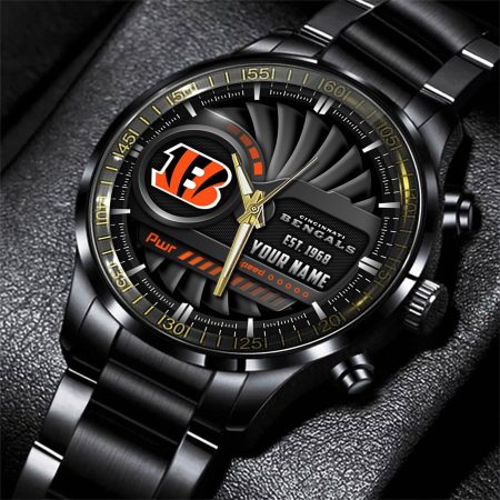 Cincinnati Bengals NFL Black Fashion Watch Custom Your Name