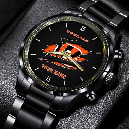 Cincinnati Bengals NFL Personalized Black Fashion Watch For Football Lovers For Fan