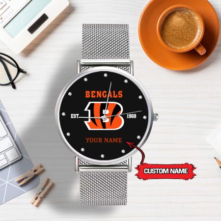 Cincinnati Bengals NFL Personalized Style Sliver Hand Watch For Lady For Fan
