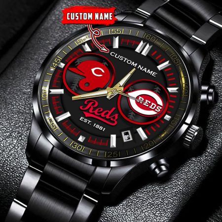 Cincinnati Reds MLB Personalized Black Stainless Steel Watch Gifts For Fans
