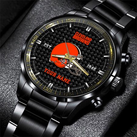 Cleveland Browns NFL Black Fashion Hand Watch Custom Your Name Gift For Fan