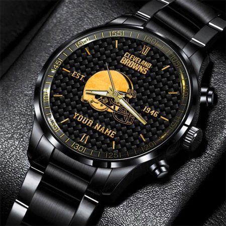 Cleveland Browns NFL Black Fashion Hand Watch Custom Your Name Gift For Fan