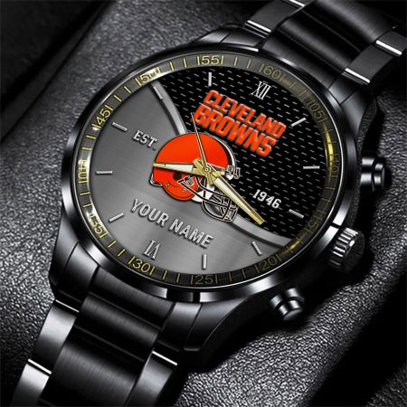 Cleveland Browns NFL Black Fashion Hand Watch Custom Your Name Gift For Fan