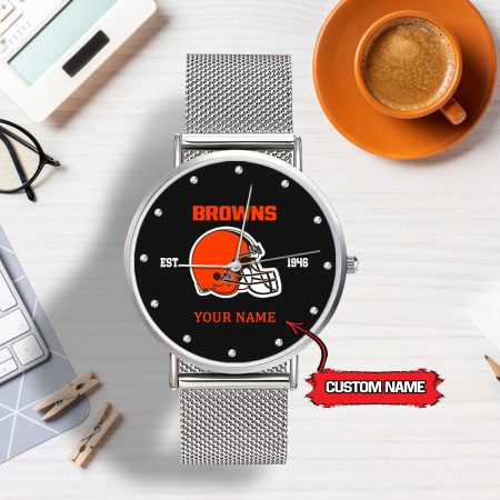 Cleveland Browns NFL Personalized Style Sliver Hand Watch For Lady For Fan