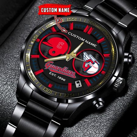 Cleveland Guardians MLB Personalized Black Stainless Steel Watch Gifts For Fans
