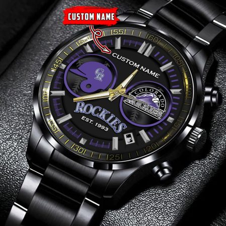 Colorado Rockies MLB Personalized Black Stainless Steel Watch Gifts For Fans