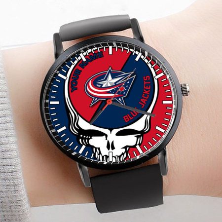 Columbus Blue Jackets NHL Personalized 3D Men Leather Hand Watch Gift For Fans For Father