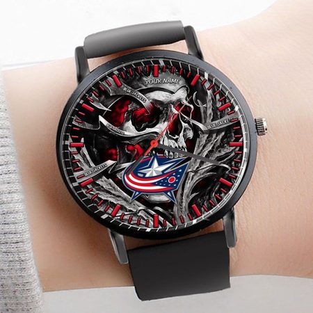 Columbus Blue Jackets NHL Personalized Skull 3D Men Leather Hand Watch Gift For Fans For Father