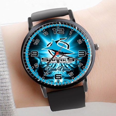 Cronulla Sutherland Sharks NRL 3D Men Leather Hand Watch Personalized Gift For Fans For Father For Fan