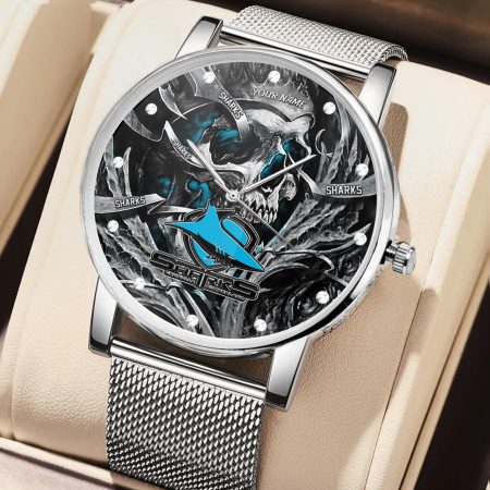 Cronulla Sutherland Sharks NRL Skull 3D Women Hand Watch Personalized Gift For Fans