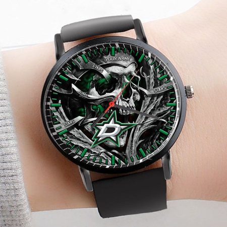 Dallas Stars NHL Personalized Skull 3D Men Leather Hand Watch Gift For Fans For Father