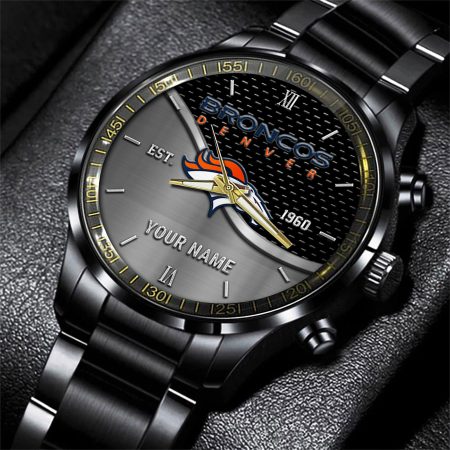 Denver Broncos NFL Black Fashion Hand Watch Custom Your Name Gift For Fan