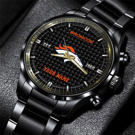 Denver Broncos NFL Black Fashion Hand Watch Custom Your Name Gift For Fan