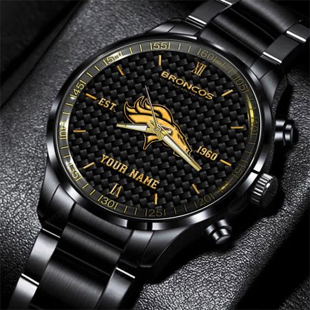 Denver Broncos NFL Black Fashion Hand Watch Custom Your Name Gift For Fan