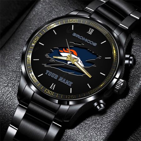 Denver Broncos NFL Personalized Black Fashion Watch For Football Lovers For Fan