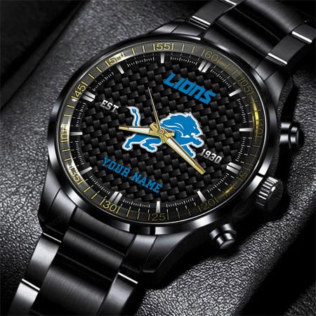 Detroit Lions NFL Black Fashion Hand Watch Custom Your Name Gift For Fan