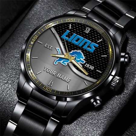 Detroit Lions NFL Black Fashion Hand Watch Custom Your Name Gift For Fan