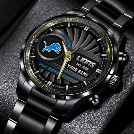 Detroit Lions NFL Black Fashion Watch Custom Your Name