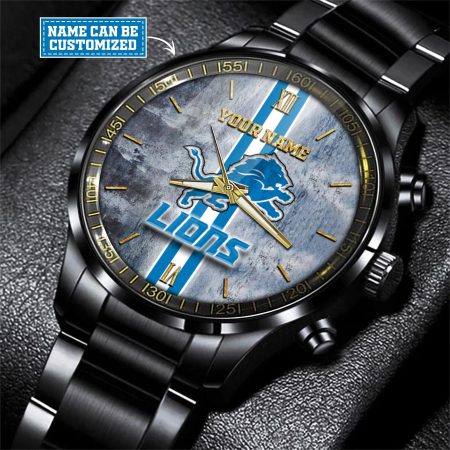 Detroit Lions NFL Personalized Black Hand Watch Gift For Fans