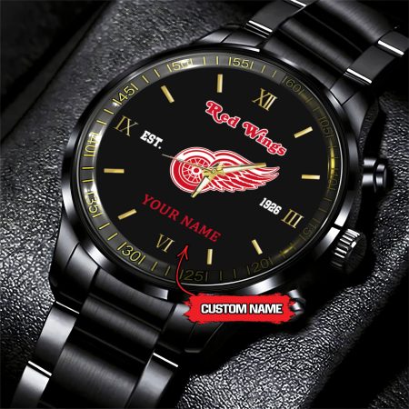Detroit Red Wings NHL Hockey Game Time Custom Black Fashion Watch For Fan