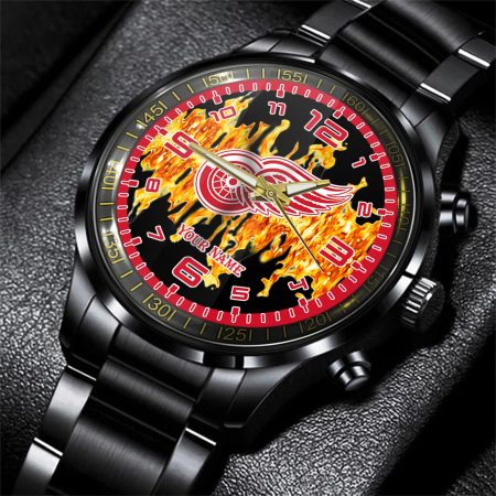 Detroit Red Wings NHL Personalized 3D Black Watch Gift For Fans
