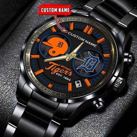 Detroit Tigers MLB Personalized Black Stainless Steel Watch Gifts For Fans