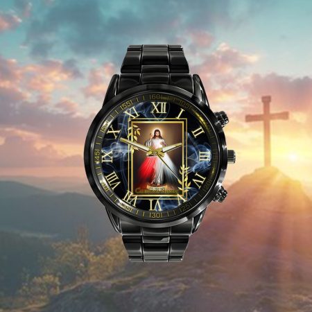 Divine Mercy Jesus Christ Jesus Personalized Black Stainless Steel Watch
