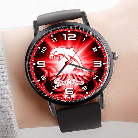 Dolphins NRL 3D Men Leather Hand Watch Personalized Gift For Fans For Father For Fan