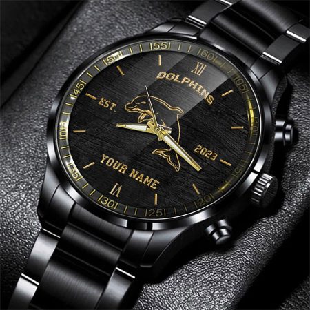 Dolphins NRL Black Fashion Watch Custom Your Name