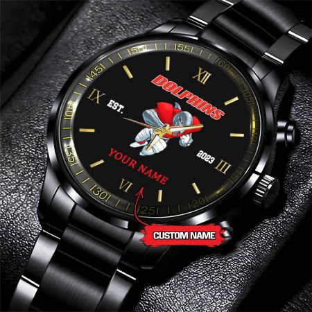 Dolphins NRL Mascot Custom Name Black Fashion Watch