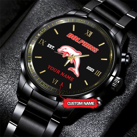 Dolphins NRL Personalized Black Fashion Hand Watch