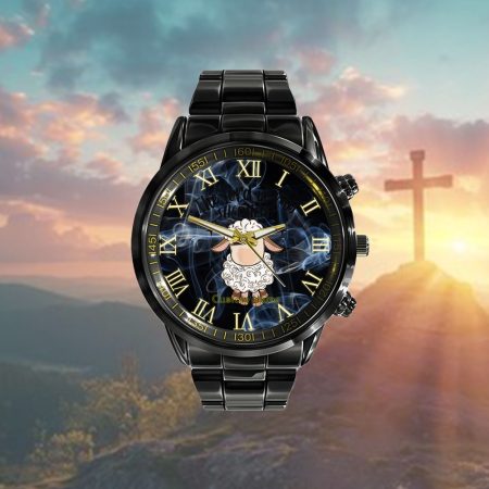 Easter Day Jesus Christian Faith The Lord Is My Shepherd Personalized Black Stainless Steel Watch