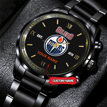 Edmonton Oilers NHL Hockey Game Time Custom Black Fashion Watch For Fan