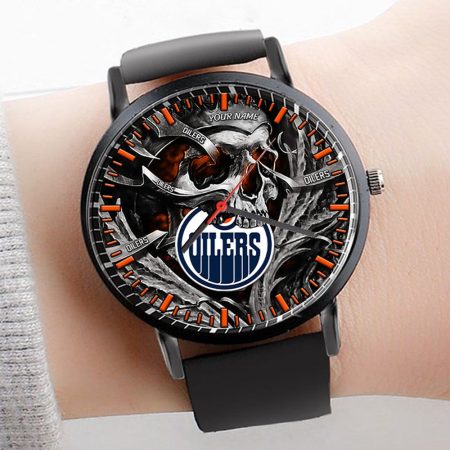 Edmonton Oilers NHL Personalized Skull 3D Men Leather Hand Watch Gift For Fans For Father