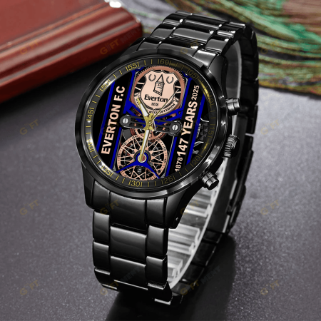 Everton F.C Premier League Black Stainless Steel Watch Gift For Fan