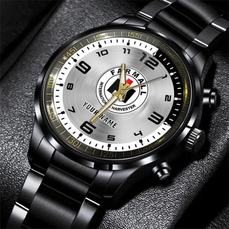 Farmall Tractor Personalized Black Stainless Steel Hand Watch For Fan