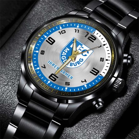 FC Magdeburg Bundesliga Personalized Black Stainless Steel Hand Watch For Fan