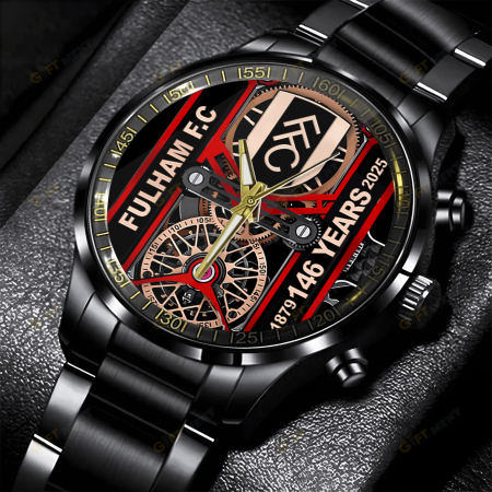 Fulham F.C Premier League Black Stainless Steel Watch Gift For Fan