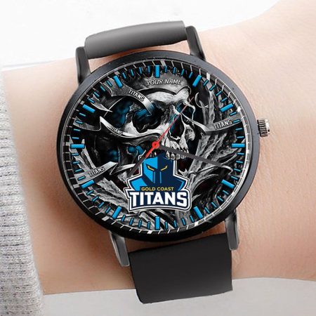 Gold Coast Titans NRL 3D Men Skull Leather Hand Watch Personalized Gift For Fans For Father For Fan