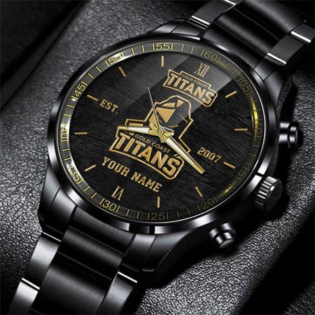 Gold Coast Titans NRL Black Fashion Watch Custom Your Name