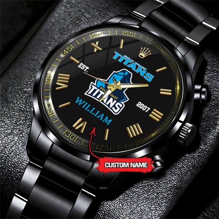 Gold Coast Titans NRL Custom Name Black Fashion Watch