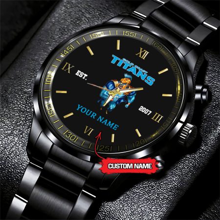 Gold Coast Titans NRL Mascot Custom Name Black Fashion Watch