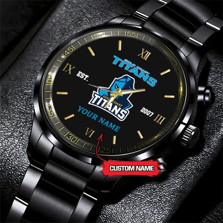 Gold Coast Titans NRL Personalized Black Fashion Hand Watch